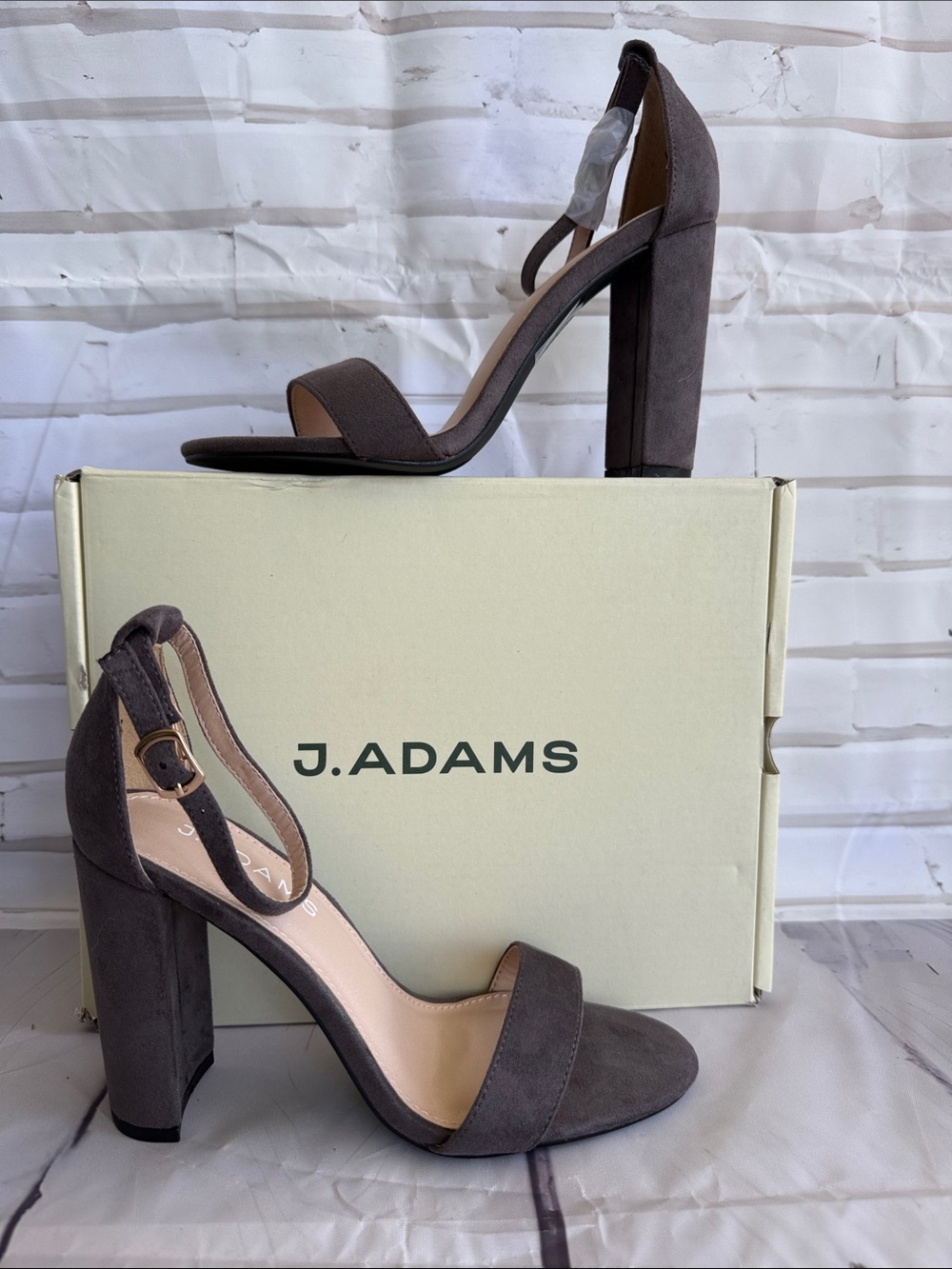 J. Adams Shirley Grey Suede Block Heel Sandals